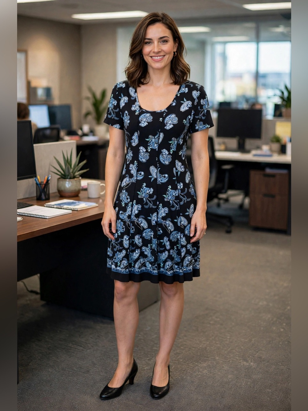 Sami & Jo Black Midi Dress with Light Blue Paisley